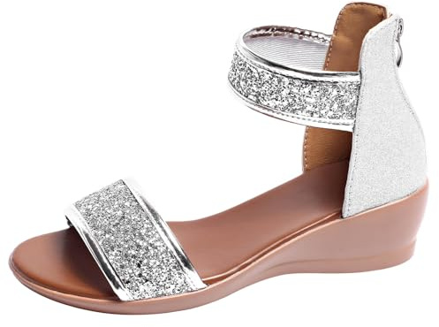 Generisch Womens Ladies Open Toe Wedge Sandals Comfortable Zipper Sandals, silver, 6 UK