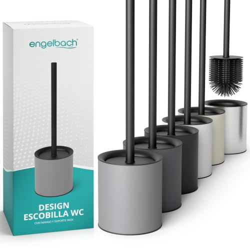 Engelbach® Klobürste Silikon mit Edelstahl Griff & Halter, Grau | Antibakterielle Design Toilettenbürste – WC Bürstengarnitur, Klobürstenhalter, modern