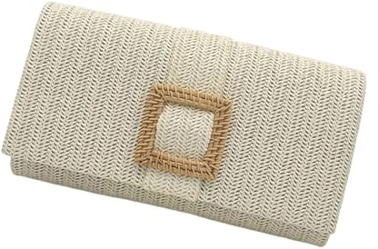 Whoasyst Bolso de playa para mujer, bolso cruzado de paja a juego, bolso cruzado tejido a mano, para compras, citas, mujer, bolso cruzado de paja para playa, bolso de mano tejido a mano, White, One