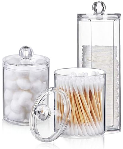 miaomiao 3er Set Wattepadspender, Wattestäbchen Box, Transparente Wattestäbchen Behälter Wattepads Aufbewahrung mit Deckel, für Wohnzimmer, Schlafzimmer, Badezimmer