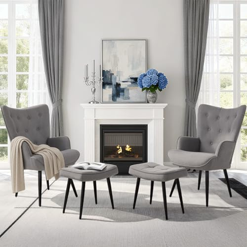 Clevich 2pcs Sillón Orejero con Reposapiés, Blanco Poltrona Sala Chenille Teddy Suave – Butaca de Salón para Lectura, Sillon Dormitorio, hasta 168 kg