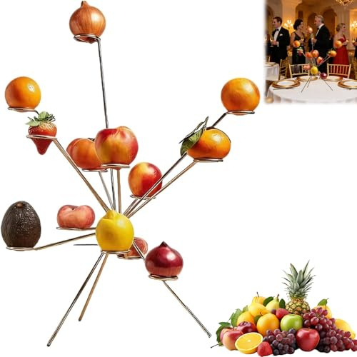 Quixion Exploding Fruit Bowl, Fruit Basket, Tiered Fruit Bowl Stainless Steel Aesthetic 360° Display Rack, Detachable Metal Fruit Holder, Fruit Storage for Home Kitchen Counter Dining Table Decor