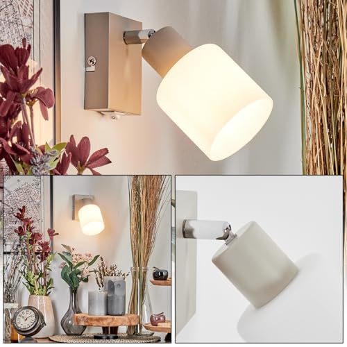 HOFSTEIN Wandleuchte Fonik, Wandlampe aus Metall/Milchglas/Riffelglas in Sand/Chrom/Weiß, moderne Leuchte mit verstellbarem Schirm (Ø 8 cm), Schalter am Gehäuse, E14, Wohnzimmer, Schlafzimmer, Küche