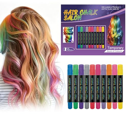 10 Stück Haarkreide, Temporäre Haarfarbe Haarkreide Set, Abwaschbare Haarfärbemittel, Haarfärbestift Kreative Frisuren erstellen, für Party, Geburtstag, Fasching, Karneval, Cosplay