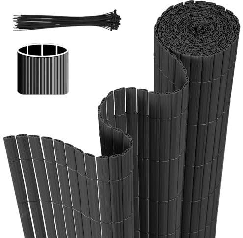 Monucep PVC Sichtschutzmatte, 80x400cm, Sichtschutzzaun Dreifache Verstärkung, Balkon Sichtschutz mit Kabelbindern, Windschutz Wetterfest, UV-beständig, ohne Bohren für Balkon Garten, Anthrazit