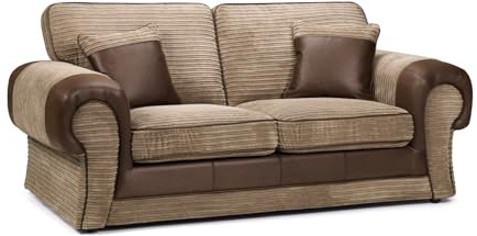 Enchanting Furnishings UK | Verona Tango Sofa Range Brown Leather & Jumbo Coffee Cord Fabric (Full Back Cushions)(2c2, 3+2, 2c1, 1c2, 3 Seater, 2 Seater, Armchair) (2 Seater)