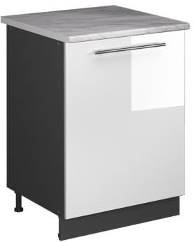 Vicco Meuble Bas sous-évier Fame-Line, Blanc Brillant/Anthracite, 60cm