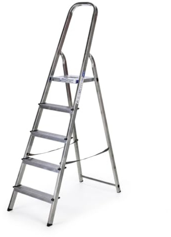 Scala Domestica in Alluminio 5 Gradini, Scala Pieghevole Salvaspazio con Ampia Piattaforma Superiore, Parapetto di Sicurezza e Piedini Antiscivolo, Portata Massima 100 KG, Made in Italy