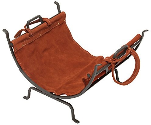 UniFlame Olde World Iron Firewood Log Holder with Suede Leather Carrier