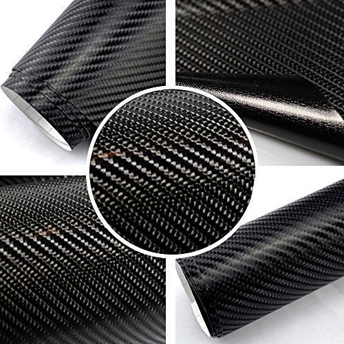 TipTopCarbon 6,57€/m² 4D Carbon Folie schwarz BLASENFREI 1m x 1,52m mit Luftkanäle Autofolie selbstklebend