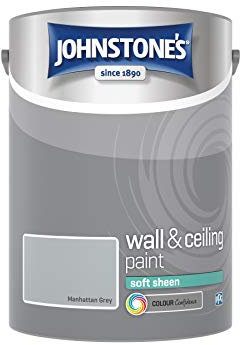 Johnstone's - Wall and Ceiling Paint Soft Sheen - Interior Paint - Satin Finish - Suitable for Interior Walls and Ceilings - Manhattan Grey - 5 L