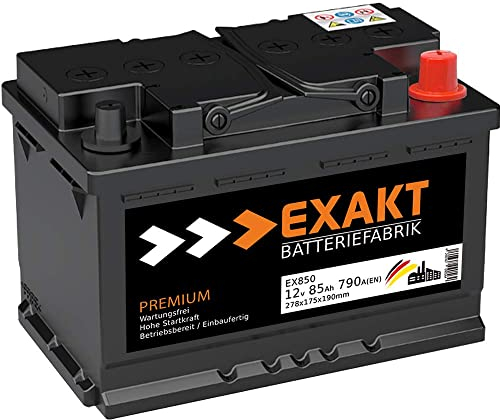 EXAKT Autobatterie 12V 85Ah Starterbatterie PKW KFZ Auto Batterie wartungsfrei statt 74Ah 75Ah 77Ah 80Ah
