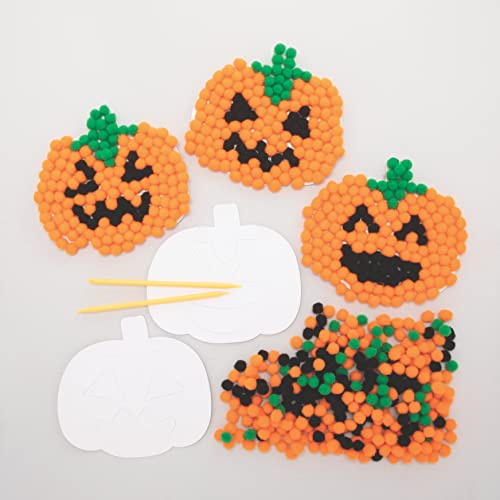 Baker Ross Pumpkin Pom Pom Art Kits - Pack of 5, Halloween Craft Kits for Kids, Kids Make Your Own Halloween Decorations (FE773)