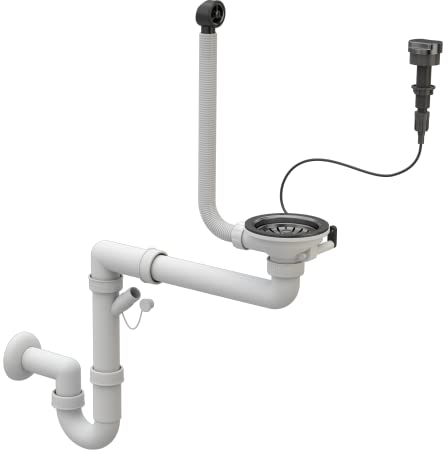 Scarico Lavandino Cucina - Sifone Lavandino - Sifone Lavello Cucina con Attacco per Lavastoviglie - Scarichi 115 mm (3 1/2) - Scarico per 1 vasca - Bianco/Nero - Automatico - Granitan