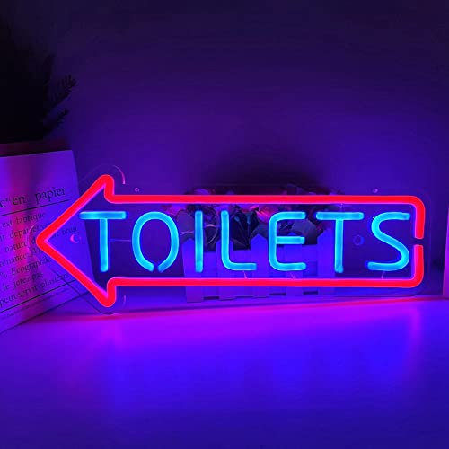 KEYQEEN Insegna al Neon LED USB con Freccia all'Ingresso della Toilette, luci al Neon WC Unisex Personalizzate per la Decorazione della Parete dell'indicatore del Bagno del Bagno,Left,40x15cm