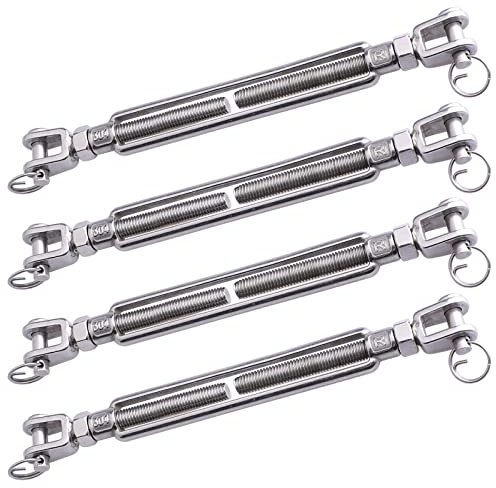 AOKOLL 1/2 x 6.5 Inch SS Jaw and Jaw Turnbuckles M12 Turnbuckle, 304 Stainless Steel, 2200 lbs Load (4PCS)