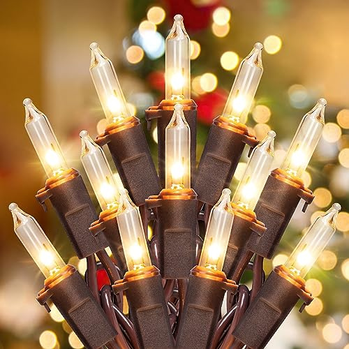 YOUNGAR 13FT 50 Clear Christmas Lights Outdoor Warm White Lights Brown Wire