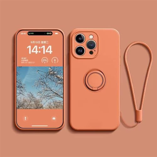 Ykerey Case Compatible with iPhone 14 Pro Cover Silicone with Ring Holder Kickstand Magnetic Car Mount Detachable Wrist Strap Shockproof Soft Protective Cover for iPhone 14 Pro, Orange