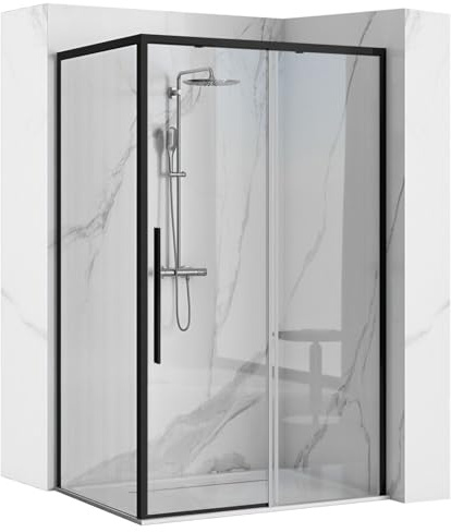 Rea - Solar Box Doccia Nera 80X100X195 cm Vetro Di Sicurezza Temperato Trasparente 6mm (Nero) Senza Piatto Doccia
