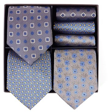 BRERA 67-3 Pezzi Cravatta Uomo elegante + 3 Pezzi fazzoletto da taschino uomo, Set uomo con confezione regalo, Cravatte e Pochette Classiche