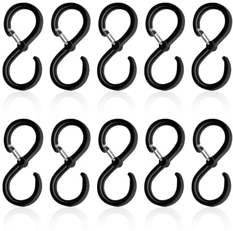 10 ganci a S grandi per appendere pesanti, gancio a S nero con fibbia di sicurezza, ganci pragmatici a forma di S, diametro adatto fino a 3,2 cm, per cucina, bagno, camera da letto, utensili, vestiti