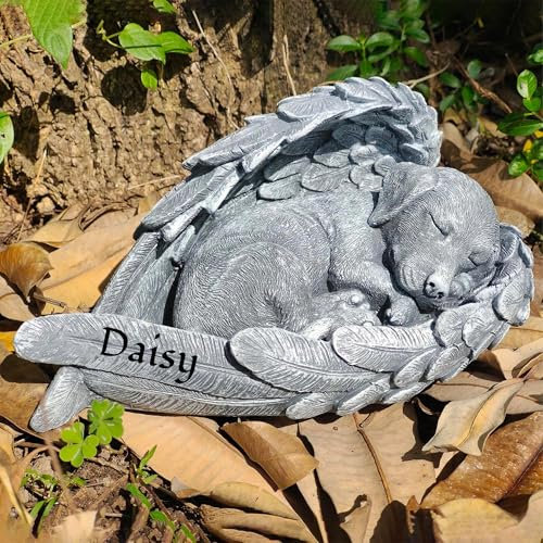 Personalized Angel Dog Memorial Stone Engrave with Name, Pet Angel Dog Memorial Statue Grave Marker, Dog Cemetery Headstone, Dog Tombstone Gravestone, Loss Dog Memorial Gifts, 9 * 5.1 * 4.5