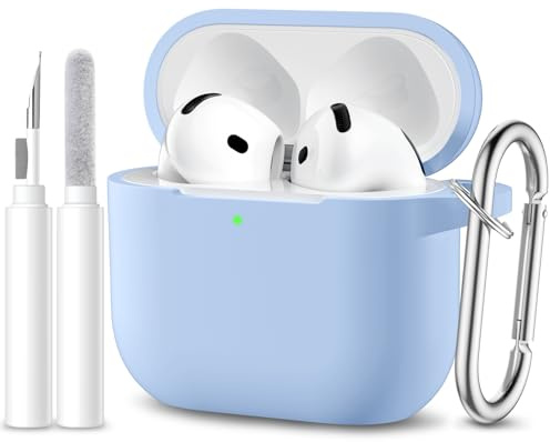 Maledan Fodral kompatibelt med AirPods 4 Case 2024, mjukt silikonskyddsfodral för Apple AirPods 4:e generationens fodral med rengöringssats och karbinhake [synlig LED], lila