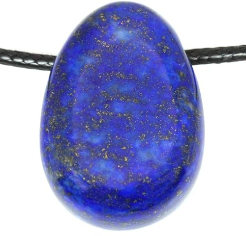 Echter Lapislazuli Tropfenanhänger mit gewachstem Baumwollband - Gebohrter Trommelstein - Drehverschluss aus Edelstahl (Lapislazuli, 45)