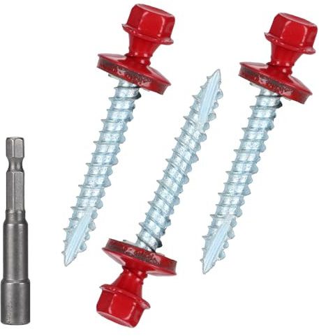 Metal Roofing Screws 10 x 1-1/2 inch, Red Hex Head Sheet Metal Roof Screw with EPDM Washer for Corrugated Roofing (250Pcs)
