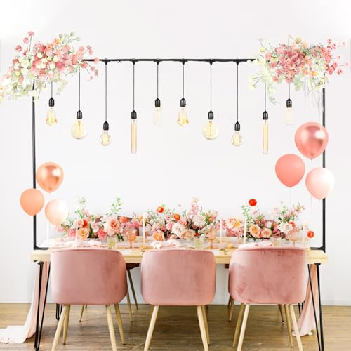 Over The Table Rod Stand with Clamps,Upgraded Clamps strength-Adjustable 27-42 Tall 43-98 Length Metal Table Arch Hanging Rod Stand for Wedding Birthday Party Halloween Christmas Decoration