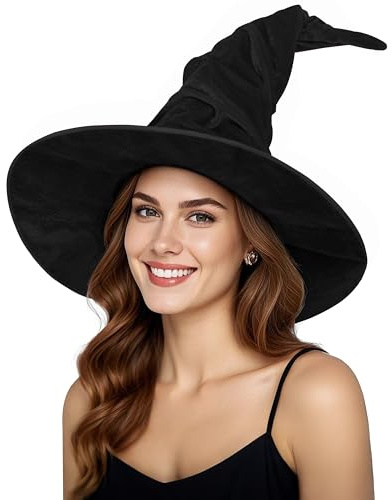 JEGERMIG Hexenhut für Damen, Samt, gerüscht, Maskerade, übergroß, breite Krempe, Party-Halloween-Zubehör