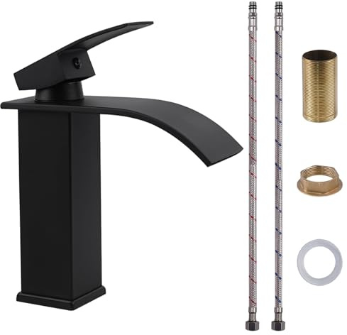 VirtuGro Grifo Lavabo Cascada Acero Inoxidable Grifo Monomando Negro