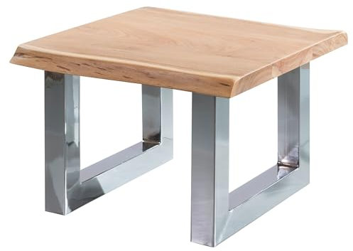 KADIMA DESIGN Couchtisch 58 x 40 x 60 cm Akazie Massiv Holz Metallgestell Braun | Baumstamm Wohnzimmertisch Massivholz klein | Baumkante Sofatisch Landhaus Holztisch | Tisch