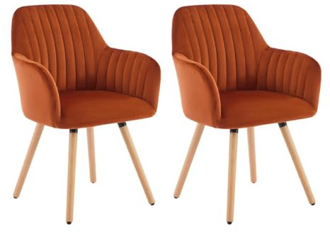 Vente-unique - Lot de 2 chaises avec accoudoirs en Velours et Pieds Bois de hêtre - Terracotta - Eleana - Salle à Manger