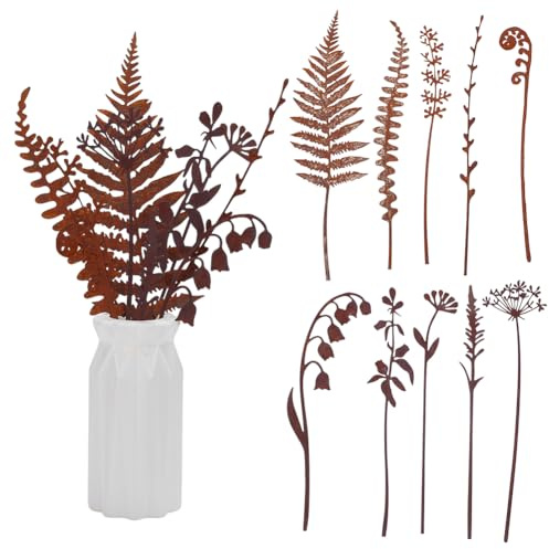 WADORN 10 Fleur Décorative Métallique Fleurs et Plantes Métalliques Rouillées pour l'art de Cour Extérieure Piquets de Jardin Décoratifs pour Piquets de Plantes Arrangement de Passerelle de Cour
