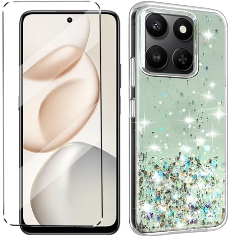 XueqinHu Glitter Bling Case Cover Compatible with Honor 400 Smart Phone Case with 1 Pack Screen Protector glass Phone Case,Soft TPU Slim Fit Shockproof Anti-Scratch-Green