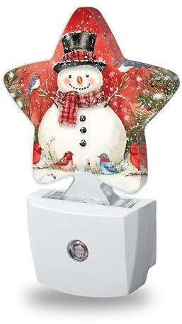ICRICR Nightlight,Snowman Bird Decorative Night Lights Plug Into Wall,Christmas Night Light with Auto Sensor for Bedroom,Nursery,Hallway,Stairway,Gifts