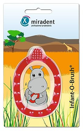 miradent Infant-O-Brush Lernzahnbürste rot 1 Stück | mit super weichem Borstenfeld | ab dem 3. Monat | Beißring & Griff mit speziellen Noppen für Zahndurchbruch | Verschlucken unmöglich