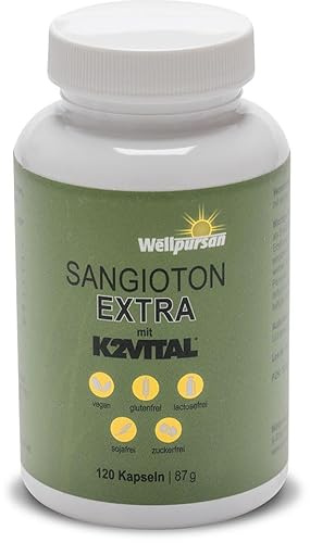 Wellpursan Sangioton Extra mit K2 Vital, 120 Stück, hochwertige L-Arginin Kapseln hochdosiert mit L-Citrullin, Olivenblatt, Coenzym Q10,Vitamin K2, 100% Vegan, frei von Zusätzen