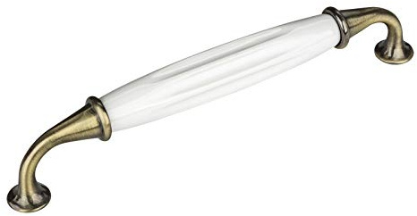 SOTECH 5 x Porzellangriff JOHANNA BA 160 mm Altmessingoptik weiß | Möbelgriff Küchengriff
