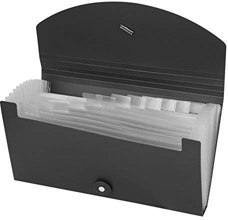 Ordnungsmappe aus Kunststoff Dokumententasche mit Knöpfe Schreibwaren Box Tragbar PP Fächermappe für Rechnungen Business Büro Haushalt Papier 26*14,7*3,2 cm Dokumente Brieftasche Aktentasche Schwarz