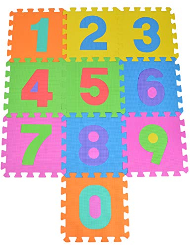 Puzzlematte Kids 123, 10 TLG. Puzzlematte für Kinder aus rutschfestem Eva - große Spielmatte zusammensteckbar, jedes Teil 30 x 30 x 1 cm - Kinderteppich zum Puzzeln mit Zahlen