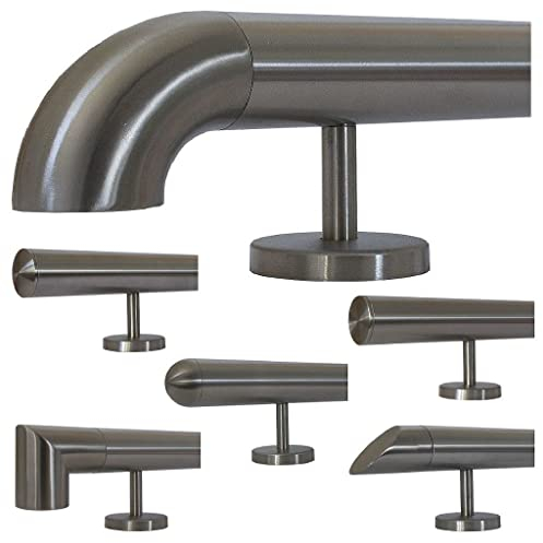 TIBU Edelstahl Handlauf 30-600cm Wandhandlauf 33,7 mm Treppengeländer mit geraden Edelstahlhalter - Länge 100 cm und Ende Bogen zur Wand