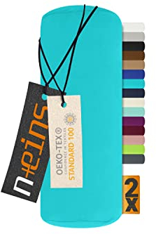 npluseins 1389.1908 - Juego de 2 fundas de cojín, turquesa, aprox. 40 x 15 cm