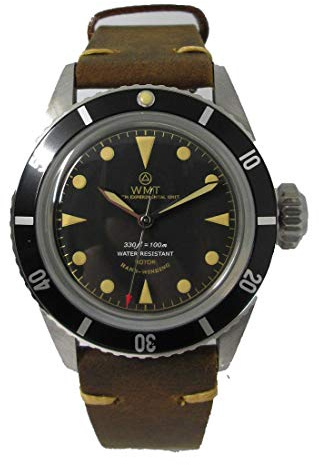Walter Mitt Sea Diver Edelstahl 316L Automatik Schwarz Leder Braun Unisex Uhr