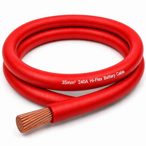 MKGT 240A Hi-Flex Battery Cable – 35mm2 2 Gauge Pure Copper Single Core PVC Welding Wire for 12V & 24V Automotive, Campervan, Solar, Inverter & Leisure Battery Systems (Red, 2 Meters)
