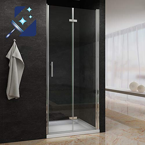 80x195cm Nischentür Duschtür Falttür Duschwand Glas ESG 6mm faltbar Scharniertür Duschabtrennung mit Nano Beschichtung | Verstellbereich 79-81,5cm | AQUABATOS