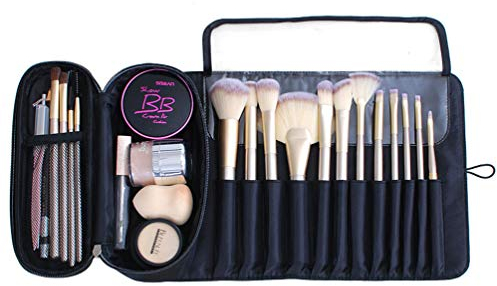 ONEGenug Make-up Pinsel Tasche Kosmetiktasche mit 12 Bürstenhalter Reise Schminktasche Kulturbeutel Makeup Bag Schwarz