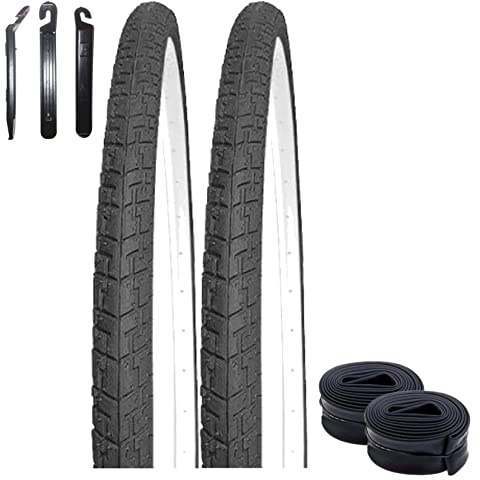 Angebot-Set / 2 x Kenda K-830 Fahrradreifen Fahrradmantel Schwarz/Weiss 37-622 (28 x 1.40) + 2 passende Schläuche SV inkl. 3 Reifenheber