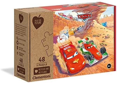 Clementoni 25254 Play for Future Cars – Puzzle 3 x 48 Teile ab 4 Jahren, 3 Kinderpuzzle aus recyceltem & recycelbarem Material, Denkspiel für Kinder